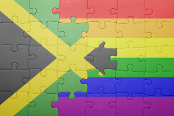 puzzle with the national flag of jamaica and gay flag