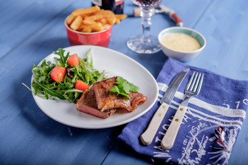Steak with pomme frites and bearnaise sauce