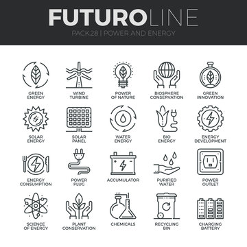 Power And Energy Futuro Line Icons Set