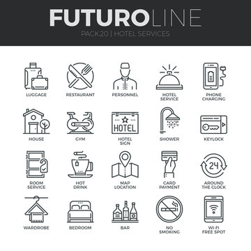 Hotel Services Futuro Line Icons Set