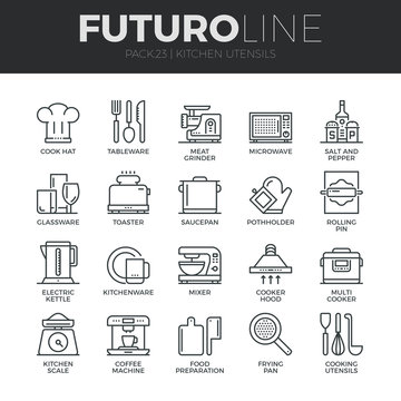 Kitchen Utensils Futuro Line Icons Set