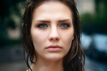 Natural female beauty in summer rain