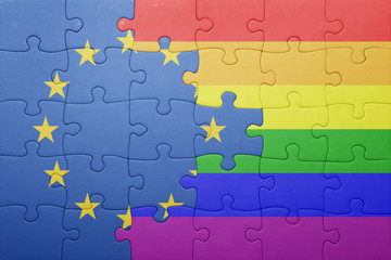 puzzle with the national flag of european union and gay flag