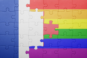 puzzle with the national flag of france and gay flag