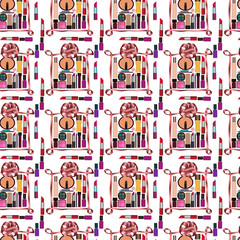 Seamless pattern with gifts of Perfumery and Cosmetics
