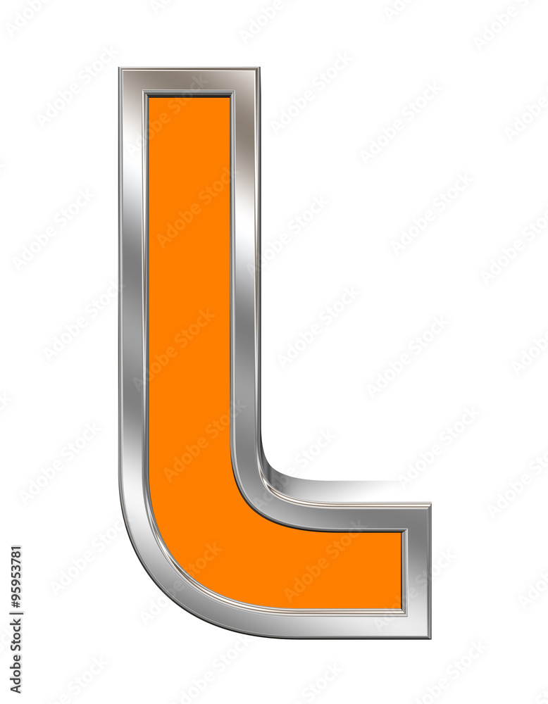 Fototapete one letter from orange with chrome frame alphabet set, isolated on white. computer generated 3d phot