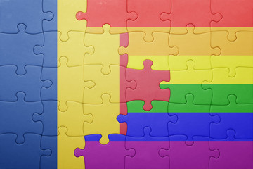 puzzle with the national flag of romania and gay flag