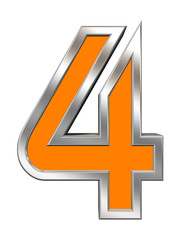 Obraz premium One digit from orange with chrome frame alphabet set, isolated on white. Computer generated 3D photo rendering.