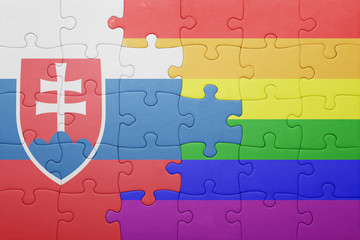 puzzle with the national flag of slovakia and gay flag