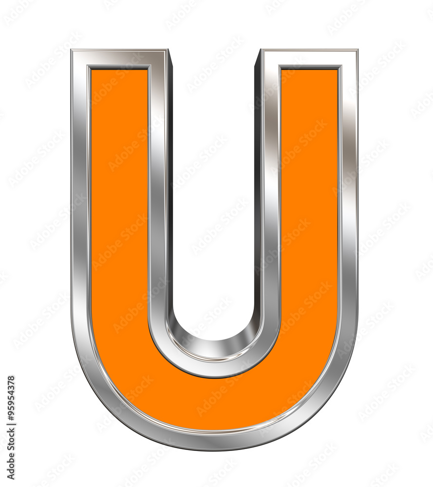 Fototapete one letter from orange with chrome frame alphabet set, isolated on white. computer generated 3d phot