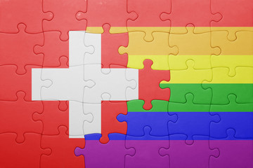 puzzle with the national flag of switzerland and gay flag