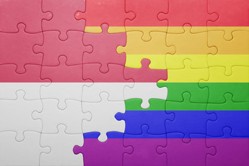 puzzle with the national flag of indonesia and gay flag