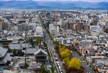 Aerial view of Kyoto city at dusk