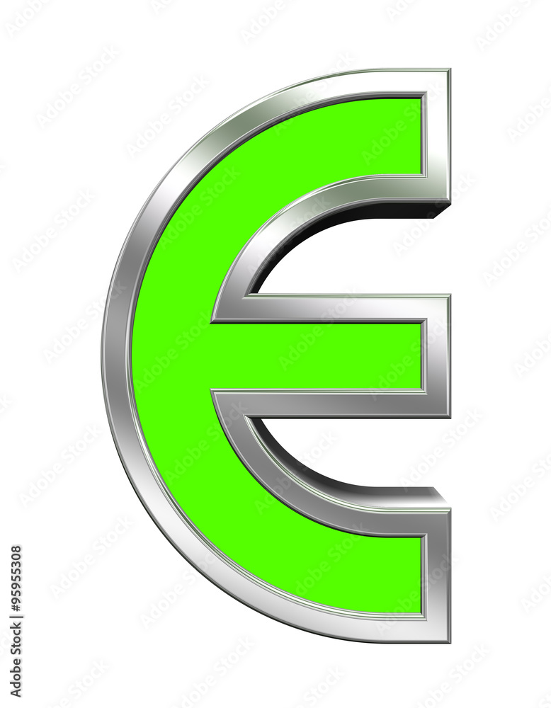 Fototapete one letter from green with chrome frame alphabet set, isolated on white. computer generated 3d photo