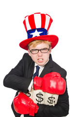 Man wearing hat with american symbols