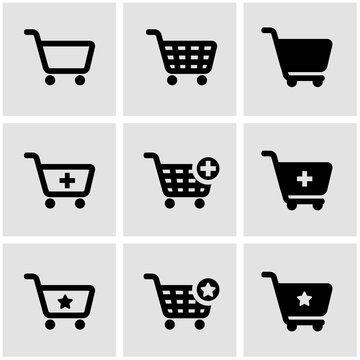 Vector black shopping cart icon set. Shopping Cart Icon Object,  Shopping Cart Icon Picture, Shopping Cart Icon Image - stock vector