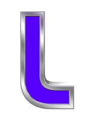 One letter from blue with chrome frame alphabet set, isolated on white. Computer generated 3D photo rendering.