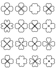 Fototapeta premium Outline silhouettes of four leaf clover, vector 