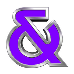 One letter from purple with chrome frame alphabet set, isolated on white. Computer generated 3D photo rendering.