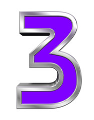 Fototapeta premium One digit from purple with chrome frame alphabet set, isolated on white. Computer generated 3D photo rendering.