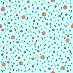 Cute tiny flowers and elements. Seamless pattern. Vintage blue background. Floral texture. Summer backdrop. Vector illustration.
