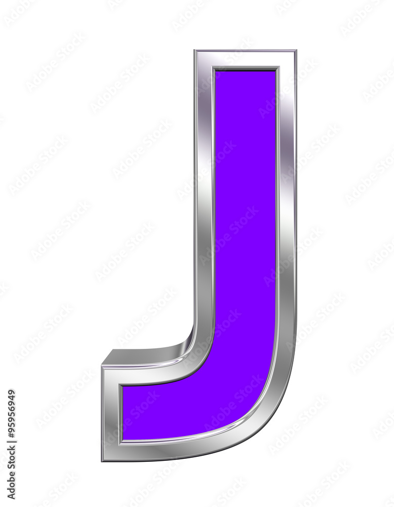 Fototapete one letter from purple with chrome frame alphabet set, isolated on white. computer generated 3d phot