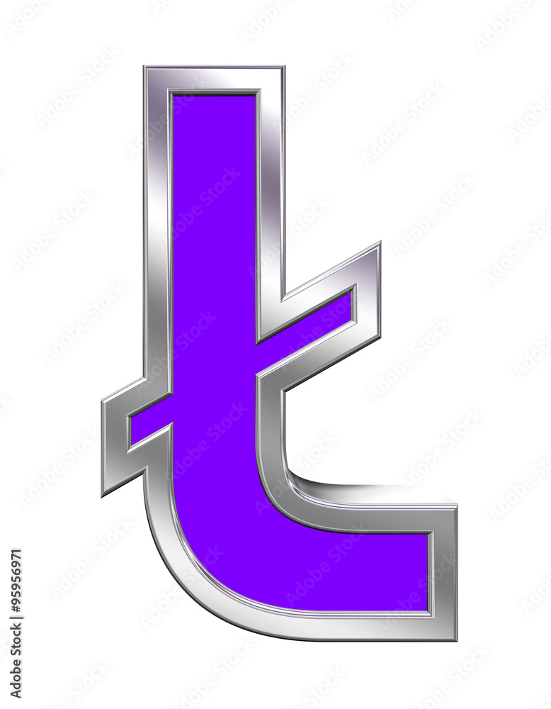 Fototapete Pound sign from purple with chrome frame alphabet set, isolated on white. Computer generated 3D photo rendering.