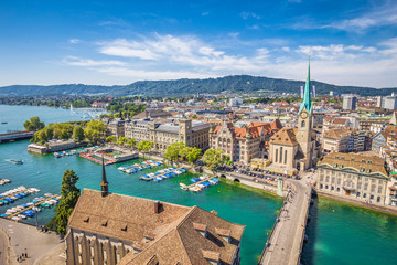 Historic Zürich city center with river Limmat, Switzerland - obrazy, fototapety, plakaty