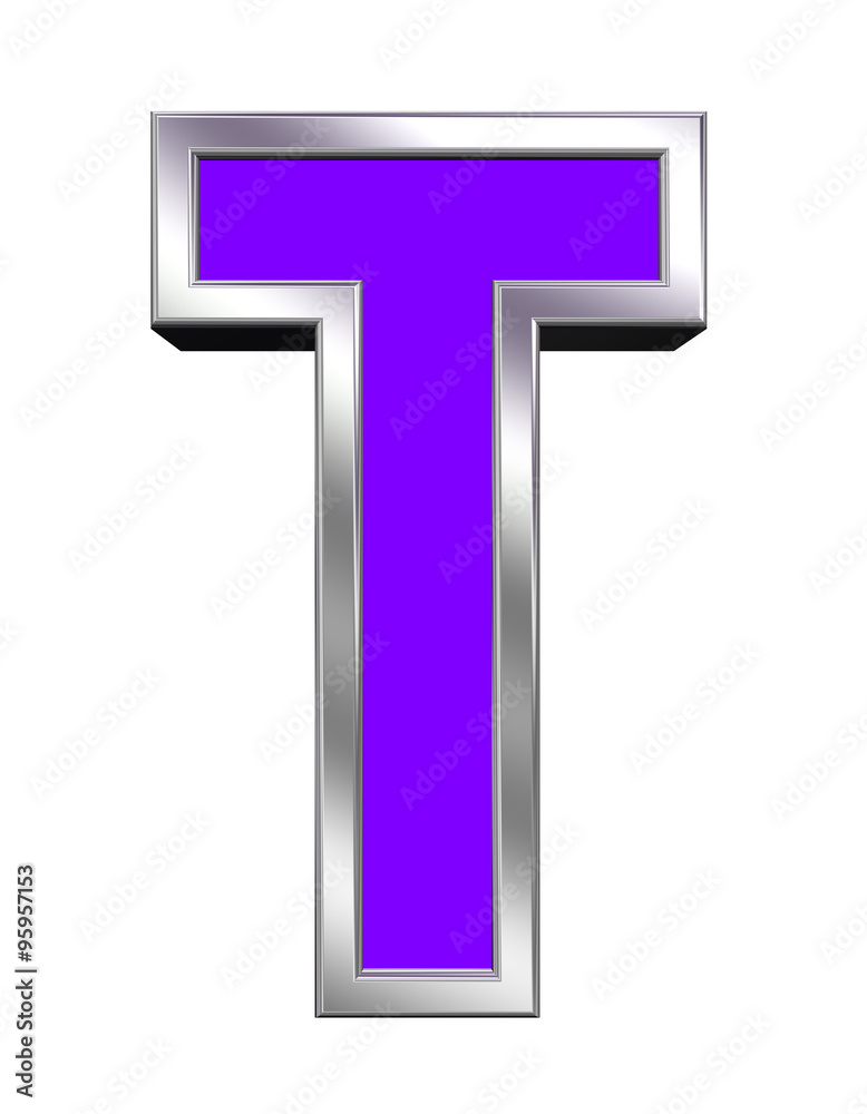 Fototapete one letter from purple with chrome frame alphabet set, isolated on white. computer generated 3d phot
