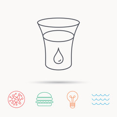 Glass of water icon. Drop sign.