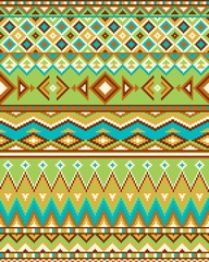 Bright seamless background with pixel pattern in aztec geometric tribal style. Vector illustration. Pantone colors.