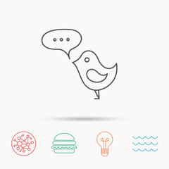 Bird with speech bubble icon. Short messages.
