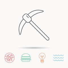 Mining tool icon. Pickaxe equipment sign.