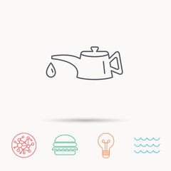 Motor oil icon. Fuel can with drop sign.