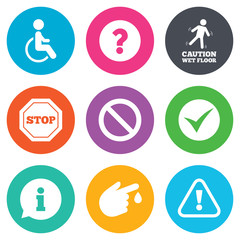 Attention caution icons. Information signs.