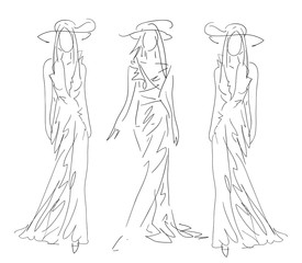 Sketch Fashion Poses - women with  dress