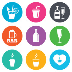 Beer, coffee and tea icons. Alcohol drinks.