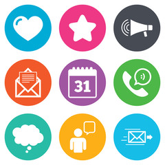 Mail, contact icons. Communication signs.