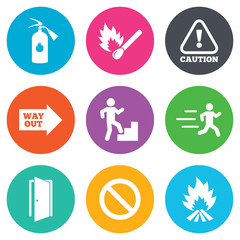 Fire safety, emergency icons. Extinguisher sign.
