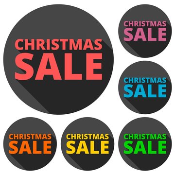 Christmas sale icons set with long shadow