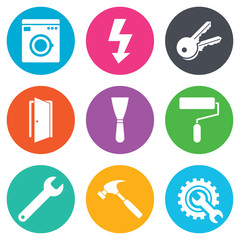 Repair, construction icons. Electricity, keys.