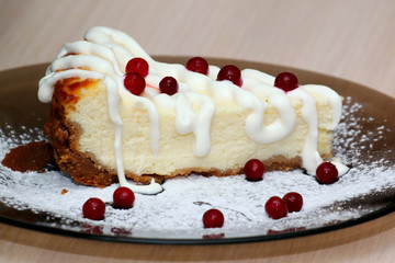 Slice of cheesecake on the plate
