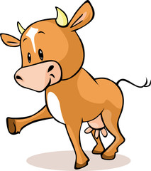 Cute brown cow standing isolated - vector illustration