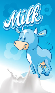 Cute blue smiling  ow on blue milk design - vector illustration