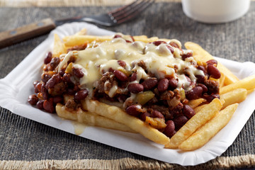 Chili con carne and French fries