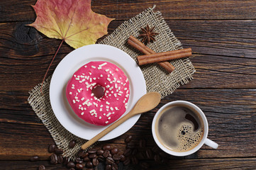 Coffee with sweet donut