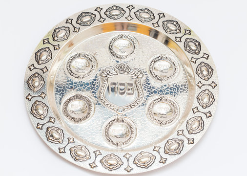 A Silver Bowl For Passover. Seder Plate. Text - Passover