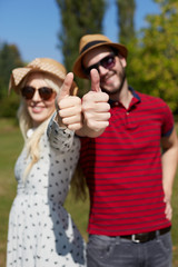 Fototapeta premium Hipster couple on road trip on a summers day