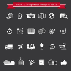 Transportation, logistics and shipping icon set