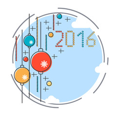 Obraz premium Thin line and flat design style Christmas and New Year 2016 vector illustration